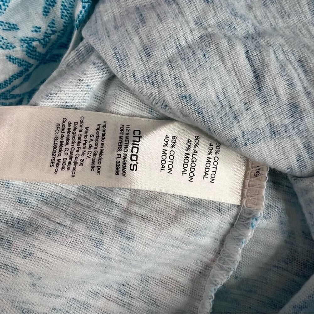 Chico's top long sleeve blue white Teal Geometric Women's Blouse - Picture 6 of 8